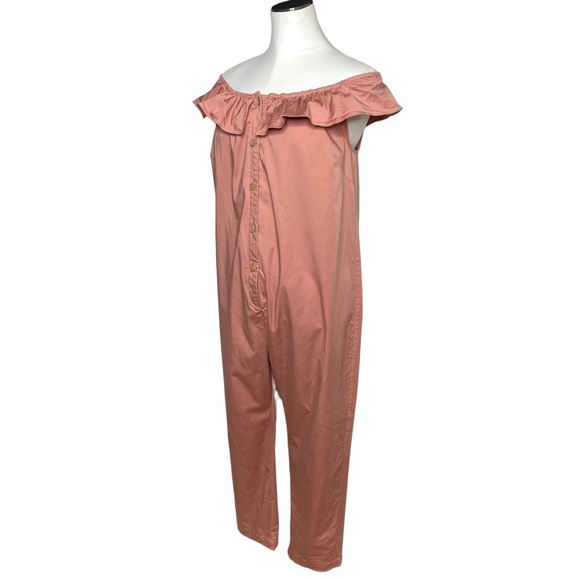 The Nines by HATCH Flounce Off the Shoulder Button Front Maternity Jumpsuit - Picture 7 of 11